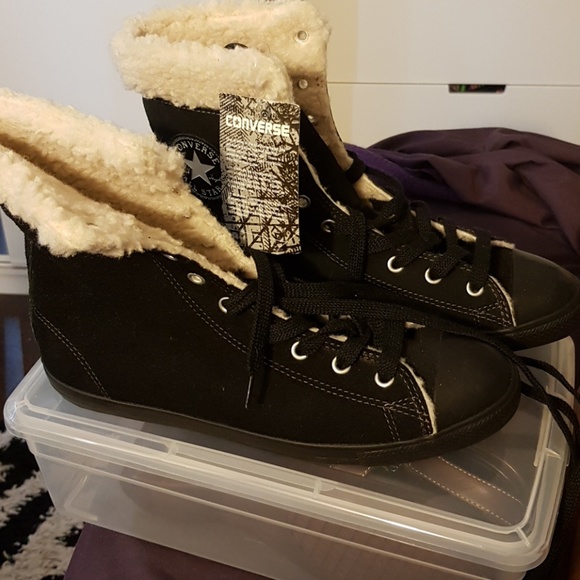 Converse Shoes - Converse Black Suede and Faux Fur High Tops